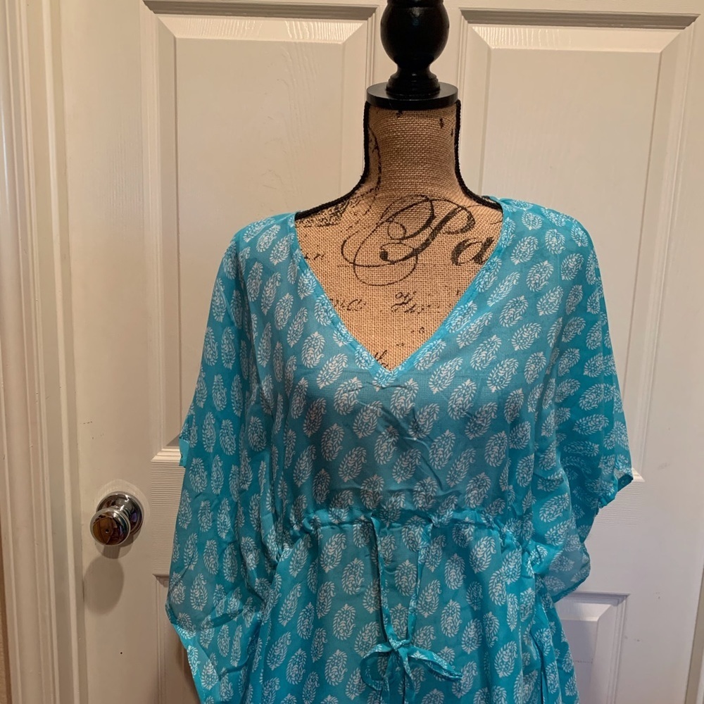 Turquoise print Swim suit cover up - Picture 2 of 7